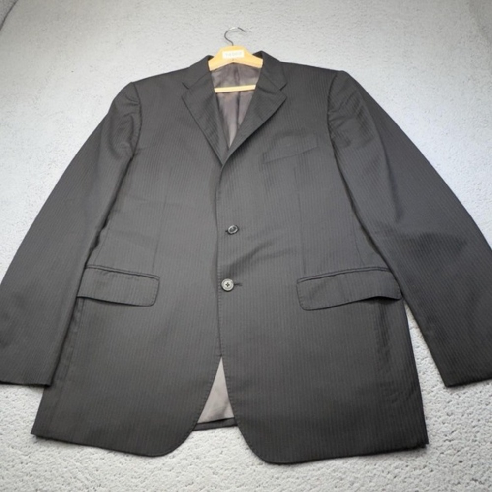 Saks Fifth Avenue Blazer Mens‎ 42R Gray Pinstripe Zegna Cloth Wool Silk Made USA
